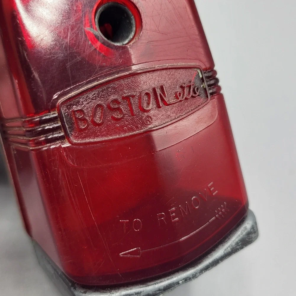 Boston Boston-ette Pencil Sharpener Manual Hand Crank Red Black Vintage